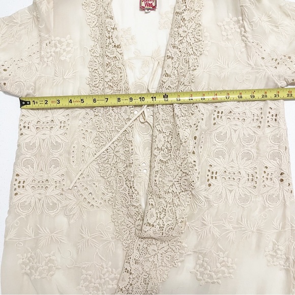 Johnny Was Ivory Cream Crochet Lace Tie Front Kimono Topper - Picture 10 of 15